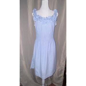 💙 Light Blue Ruffle Strap Midi Dress Cottagecore Summer Dressl Size 10/M